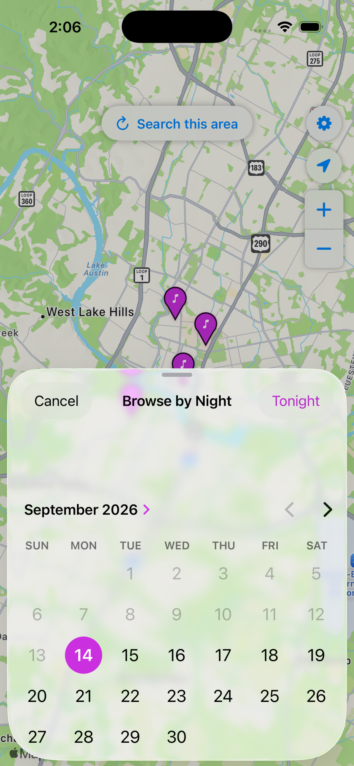 Browse shows by night